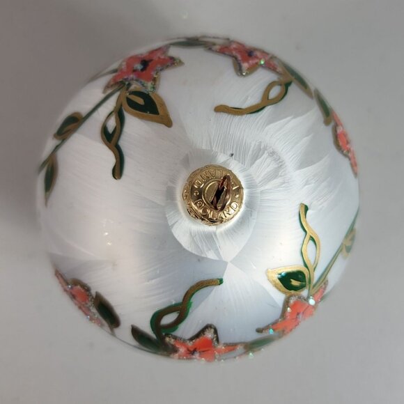 Authentic European Glass Pointsettia Ornament Hand Painted Sparkle Floral VTG - Picture 5 of 8